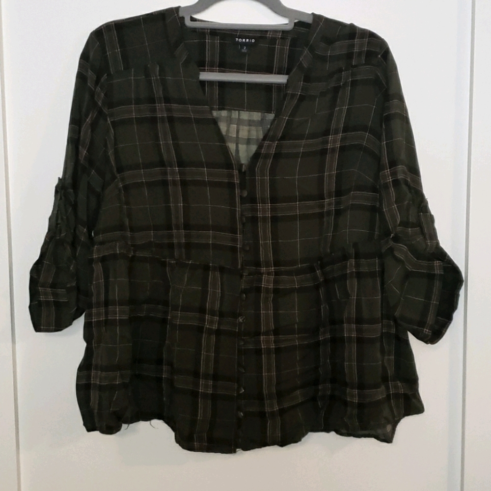 Button-down Plaid Blouse